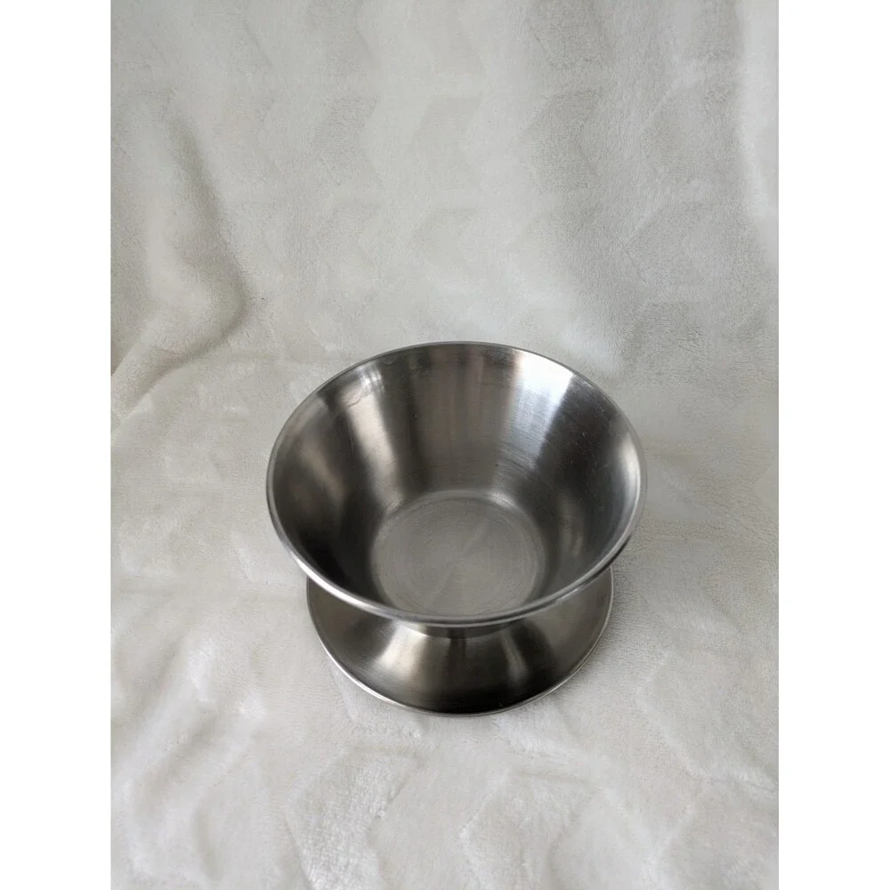 Vtg Leonard Stainless Steel Gravy Bowl  & Attached Underplate - 5.5in D/4in H